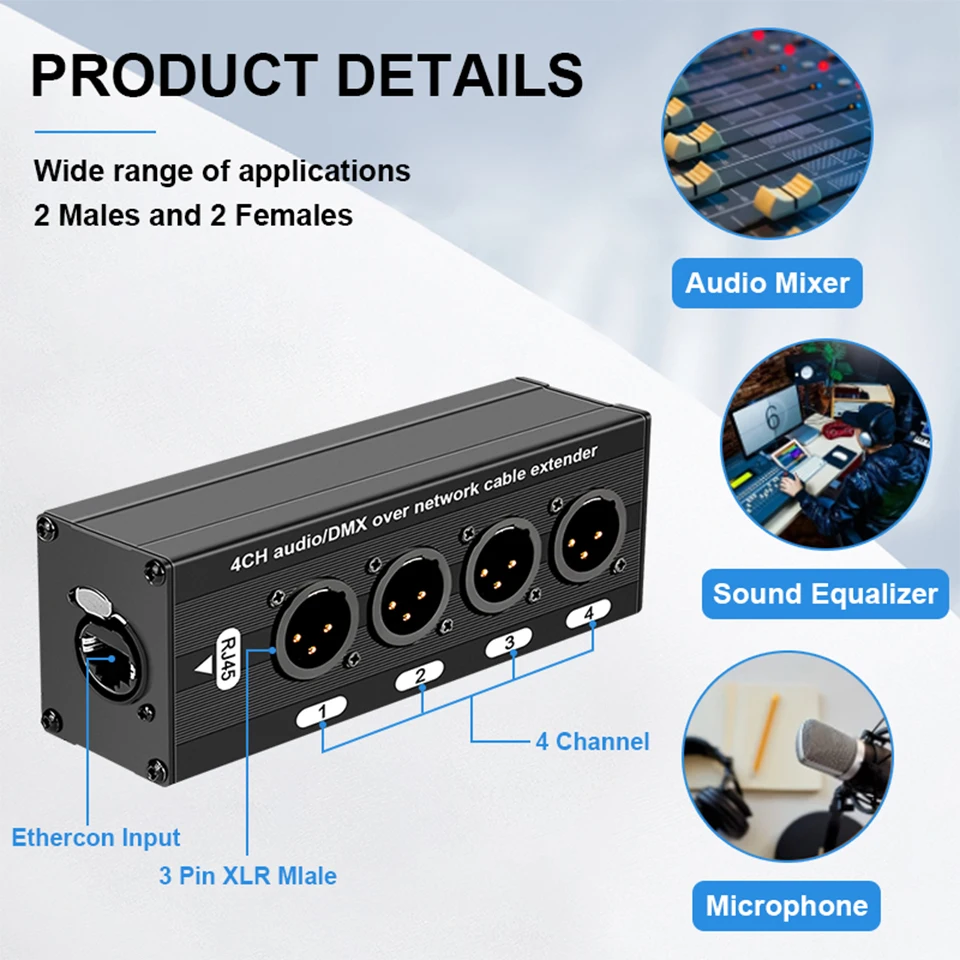 TITAK 4-Kanal 3-Pin XLR oder 6,3-mm-Audio- und DMX-Netzwerkkabel-Extender, XLR-Audio-Netzwerk-Extender Stecker + Buchse – Detail 4