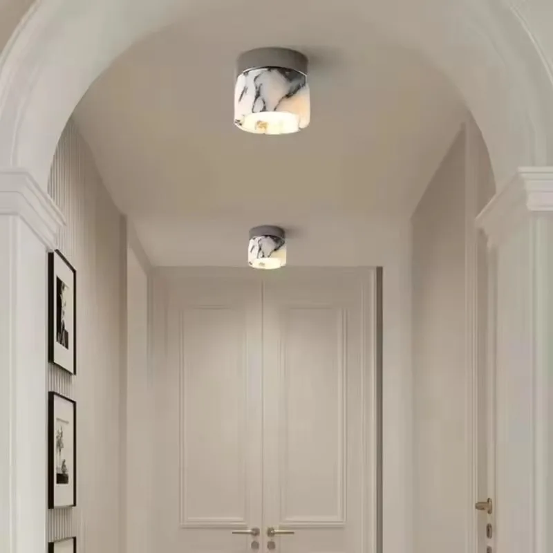Cylinder Natural Stone Led Ceiling Lamp Small Sconce For Bedroom Kitchen Parlor Aisle Lighting Fixtures Black Metal Ceilinglight