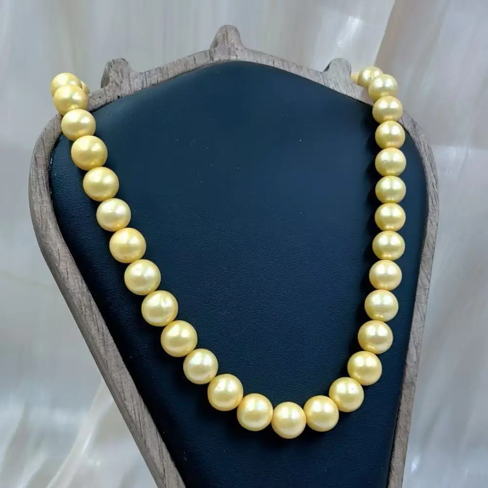 11-12mm Jewelry Gifts for Women Round Genuine Natural Freshwater Big Yellow Pearl Chokers Short Necklace 17-20inch