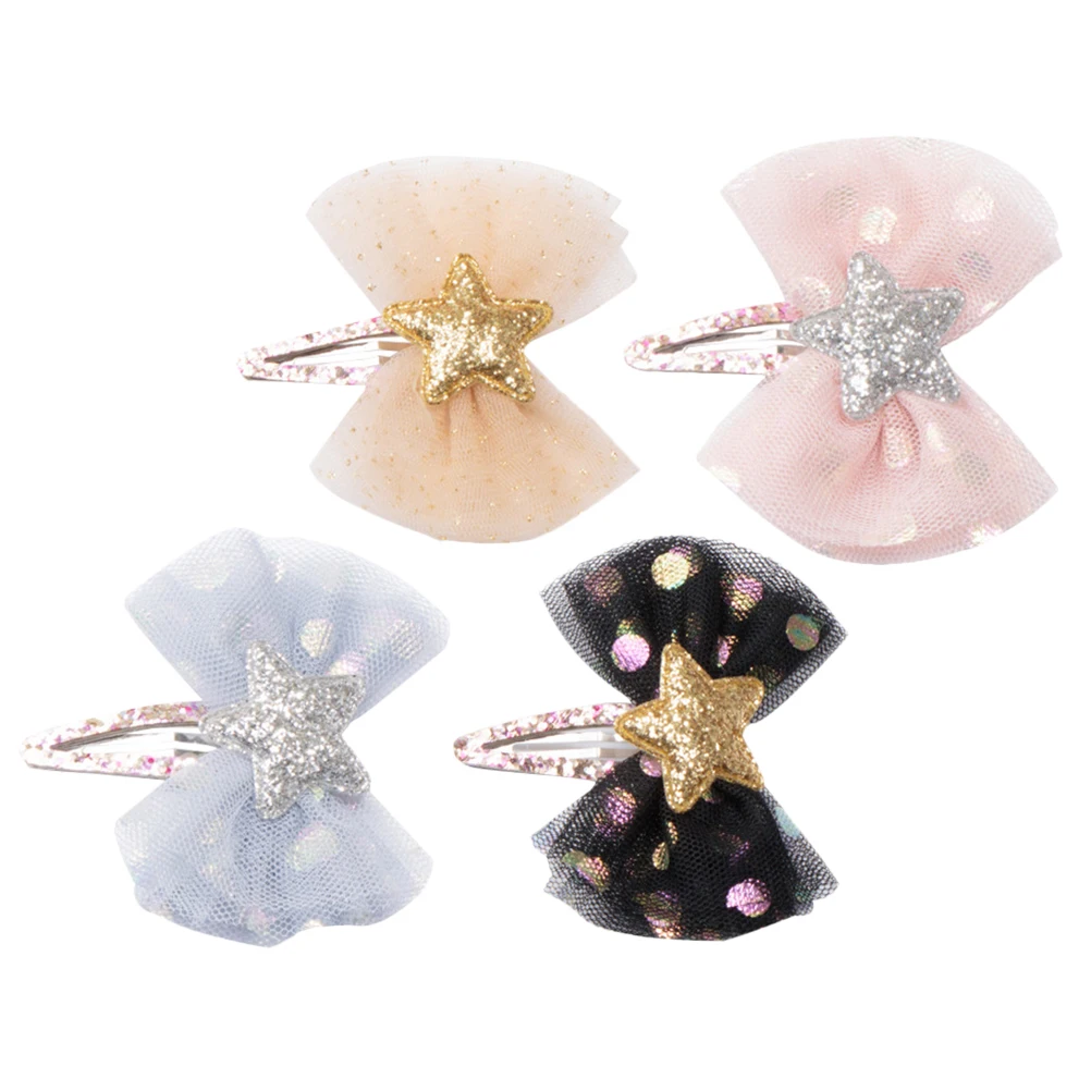 

4 Pcs Kids Hair Clips Bow Knot Barrettes Hairpins Mesh Accessories Shiny Color Bow Shape Easy Wear Fix Hair Smooth Material