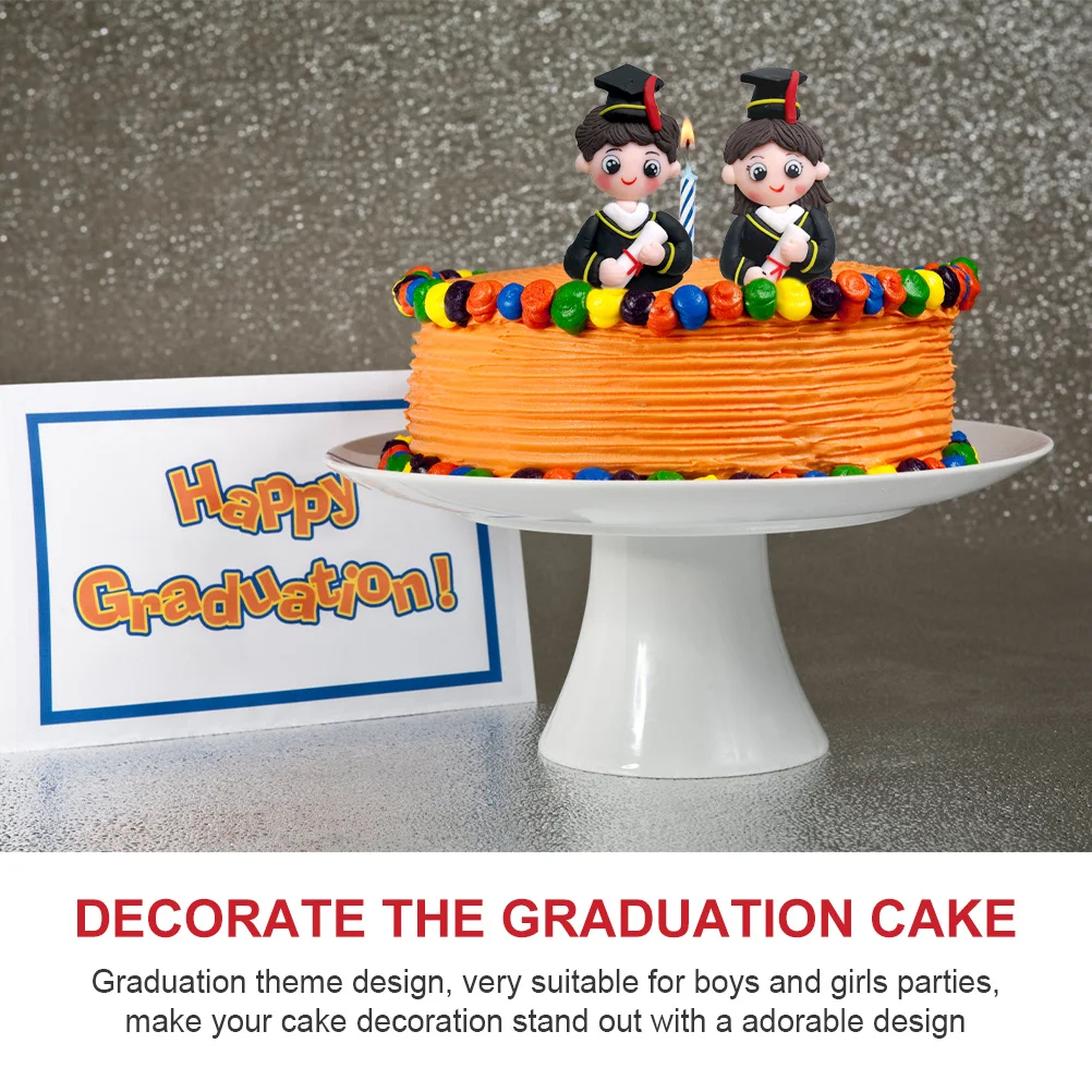 

2Pcs Graduation Cake Ornaments Mini Boy and Girl Polymer Clay Decorations Desktop Party Decor Dr. Shaped Cake Decors