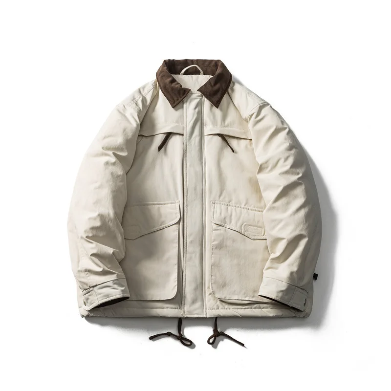 معطف منتفخ لملابس العمل اليابانية Amekaji مقاس كبير للجنسين مع سترات بياقة سروال قصير شتوية سميكة ودافئة مبطنة بالقطن #1