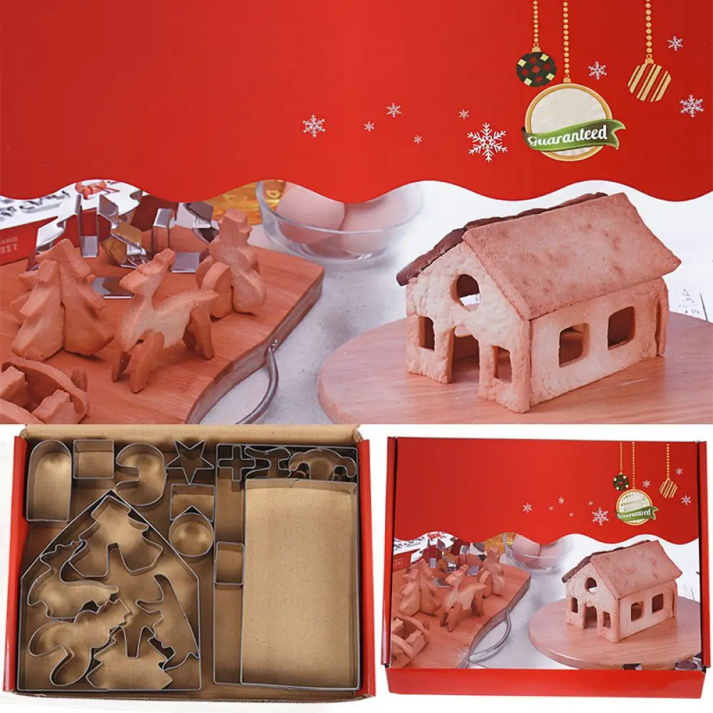 Stainless Steel Gingerbread House Cutter Set 3D Biscuit Molds Baking Tools For Kitchen Pastry Craft Decoration