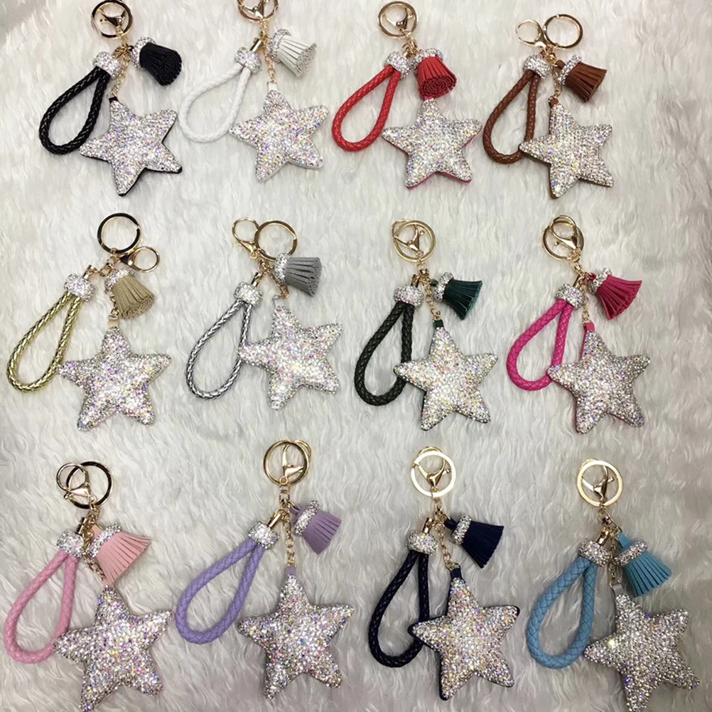 Pendant Bag Decoration Rhinestone Keychains Car Rhinestones Rings Ornaments Pentagram Creative Holder