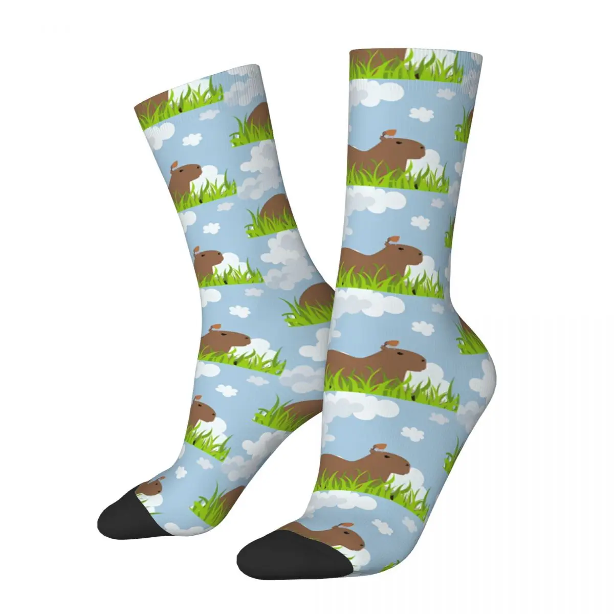 Retro Chilling Men's compression Socks Unisex Capybara Harajuku Seamless Printed Novelty Crew Sock