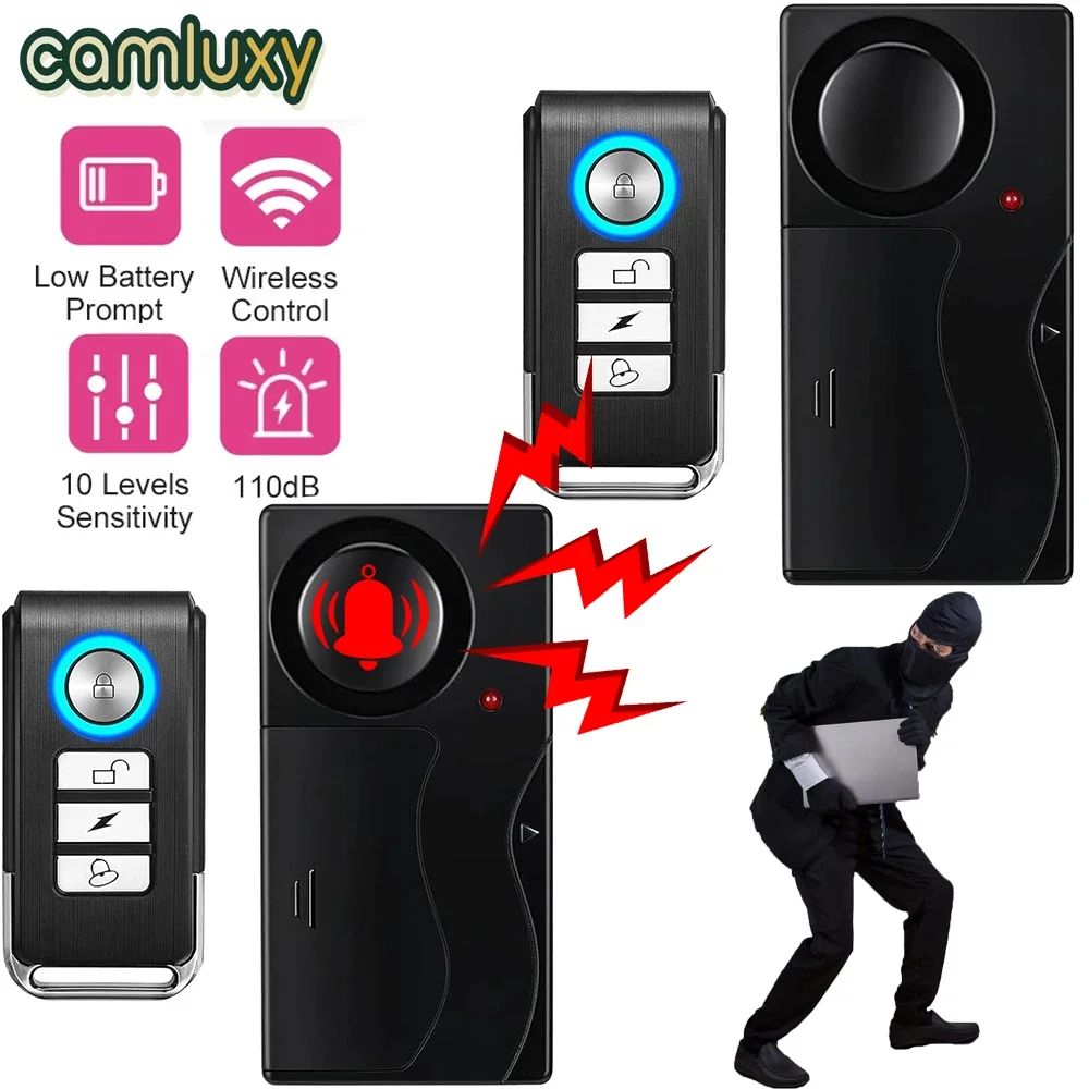 Camluxy Anti-Theft Alarm 110db Loud Door and Window Alarm Wireless Vibration Alarm with Remote Control Bicycle Security Sensors