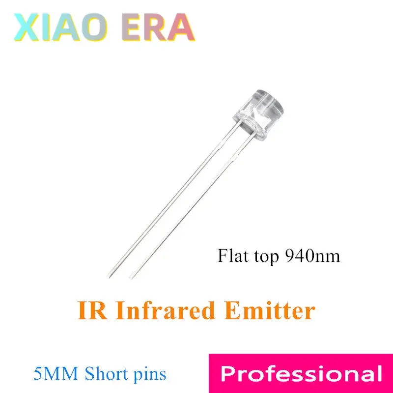 1000pcs 5mm 940nm Flat top LED IR Infrared Emitter diodes F5 Transparent Short pins Top flat