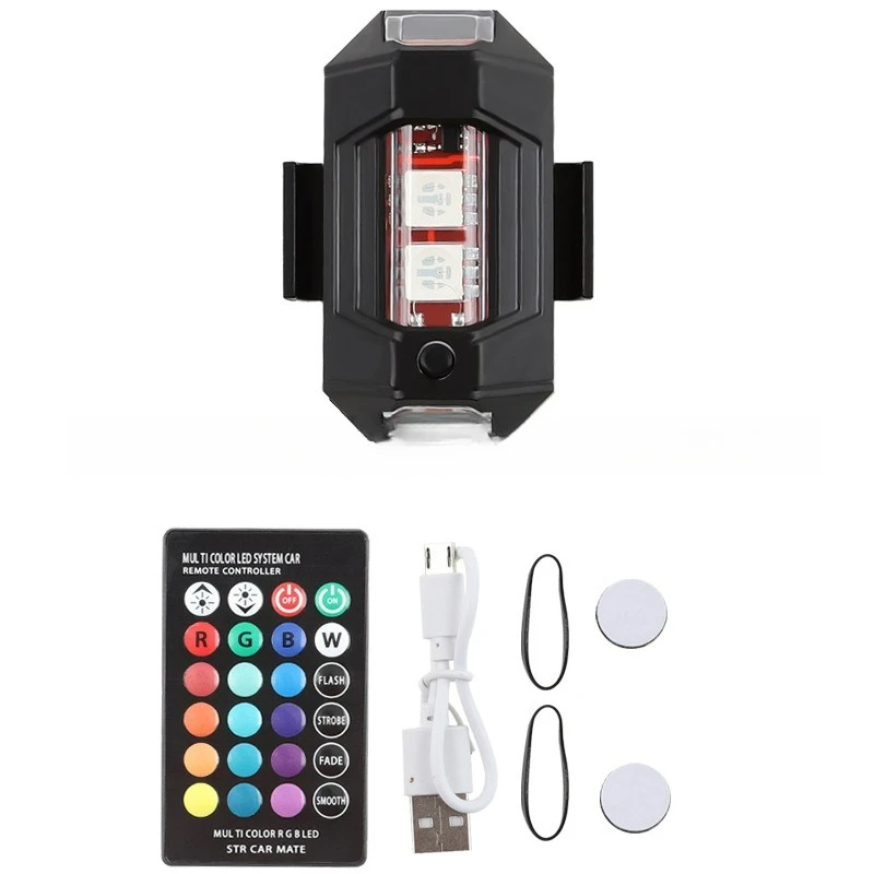    ضوء ستروب LED صغير بـ 7 ألوان - ضوء إشارة تحذير ليلي قابل لإعادة الشحن عبر USB للدراجات النارية بدون طيار