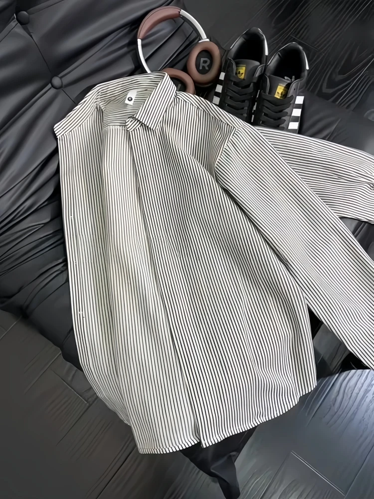 

Мужской кардиган в американском ретро-стиле с полосками, длинный рукав, весна-осень, уютный и стильный, свободный крой, верхняя одежда