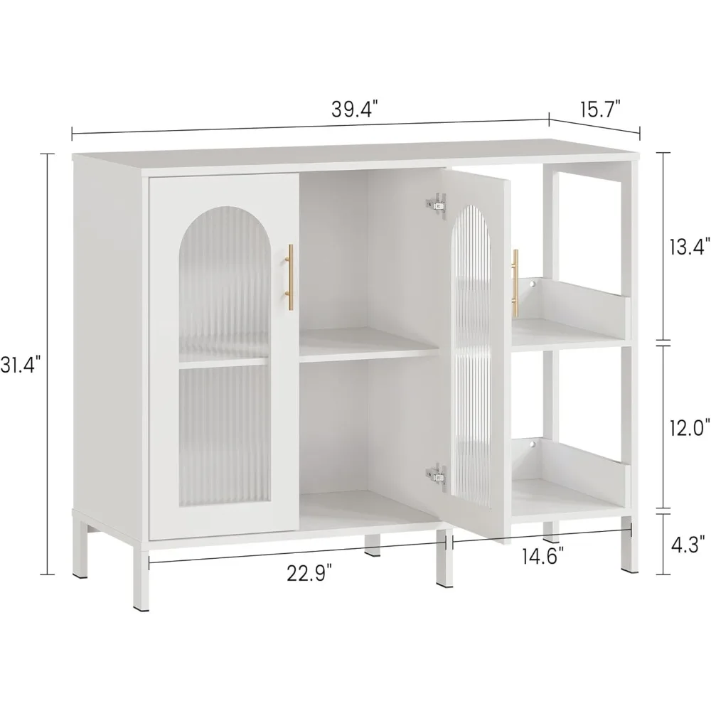 خزانة جانبية للبوفيه من GAOMON، تخزين خشبي مع أبواب زجاجية، مقبض معدنيين، خزانة تخزين مع أرفف قابلة للتعديل، وضعية