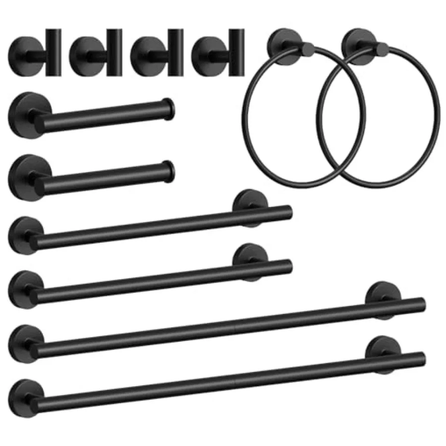 

Bathroom hardware accessories set: matte black, SUS 304 stainless steel, 12-piece wall-mounted towel holder bar set 26 for bath