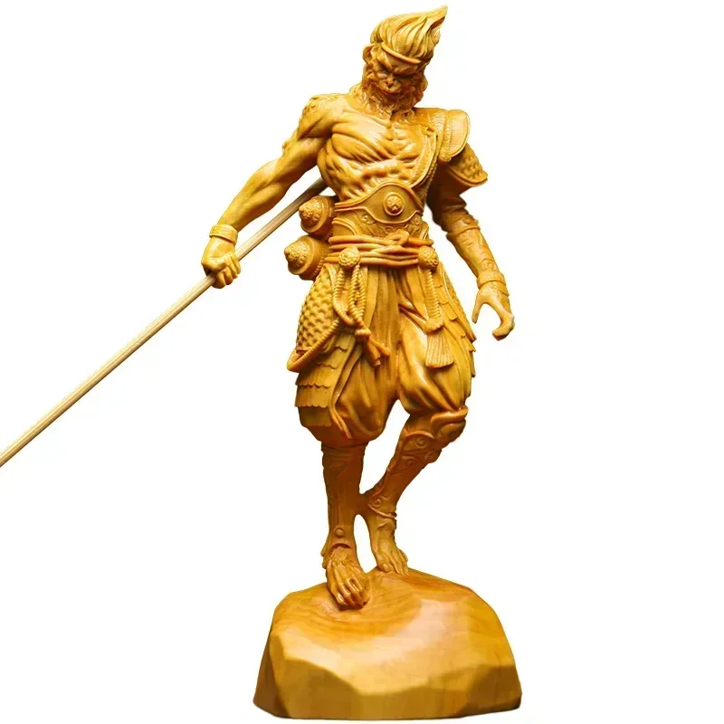 C666 Natural solid wood Battle Buddha Monkey Sun Wukong Figure Statue Mythical Monkey Home Room Office Feng Shui Statue