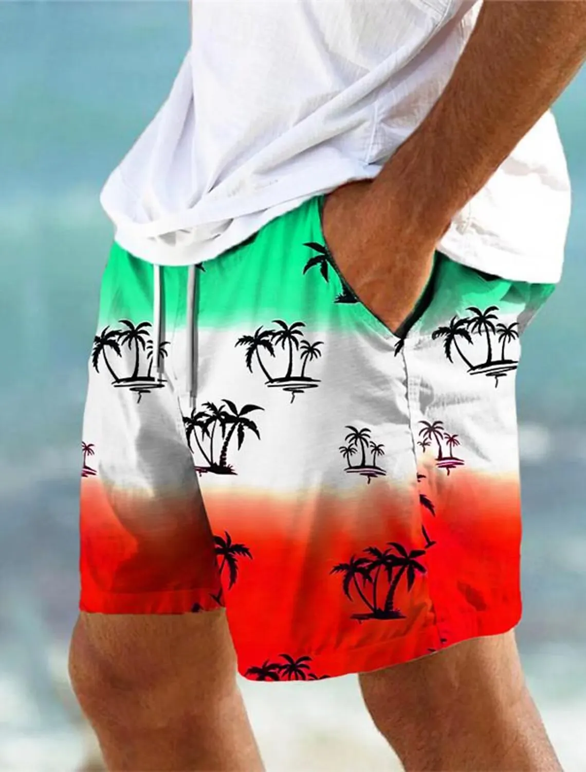 Men's Board Shorts Swim Trunks Drawstring Coconut Tree Short Holiday Vacation Beach Vacation Hawaiian 4 Micro-elastic Shorts