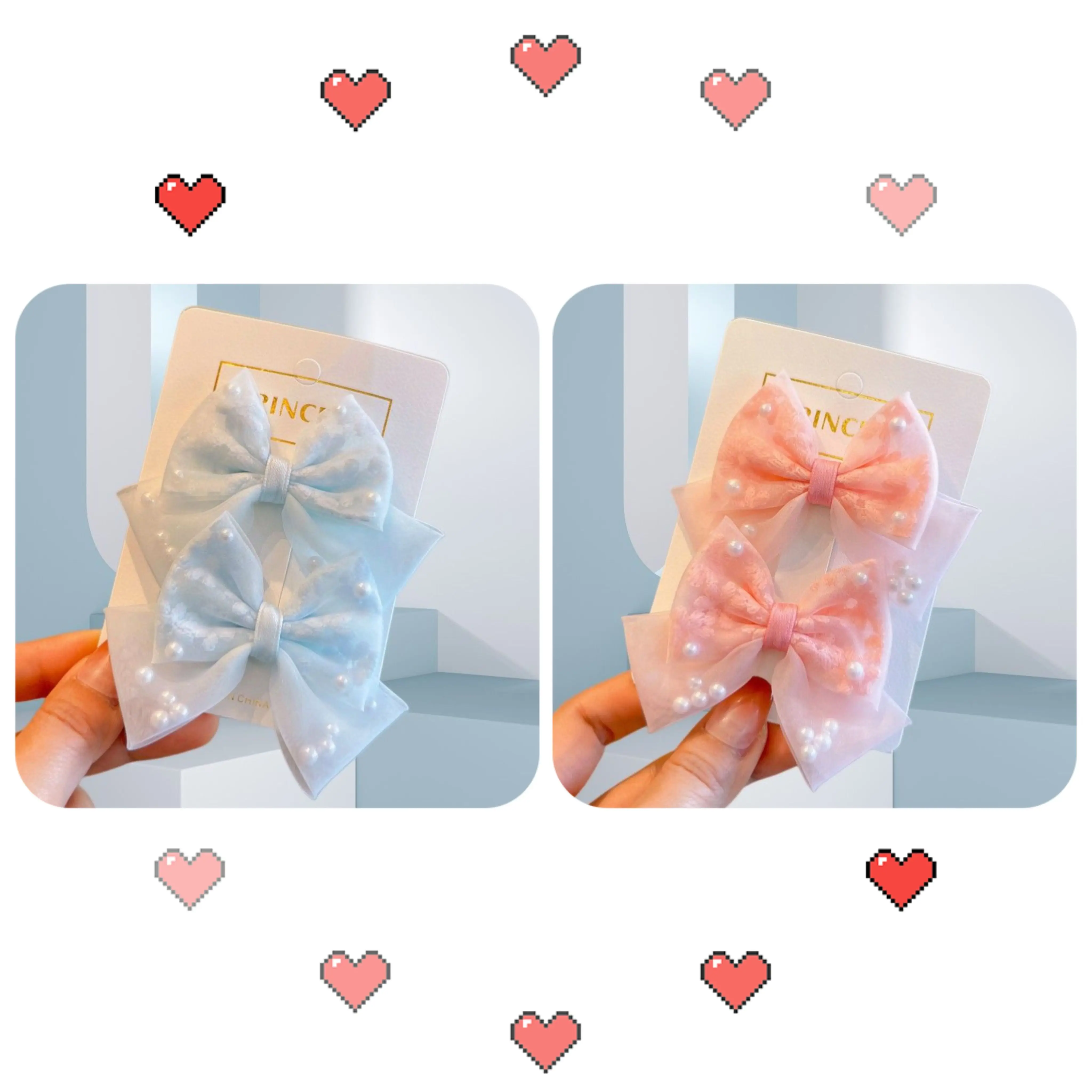 

Girl Princess Sweet Pearl Hair Accessories Bow Hairclip Four Seasons Children's Side Clip Cute Simple Pair Clip