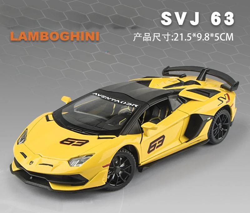 1:24 Lamborghini Aventador SVJ63 Legering Auto Diecasts & Toy Vehicles Auto Model Geluid en Licht Pull Back Auto Speelgoed voor Kinderen Geschenken