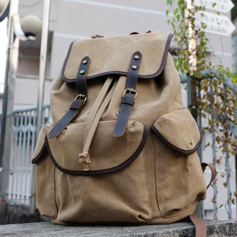 Vintage Casual Canvas Drawstring Backpack Men's Travel Backpack Ladies Hiking Backpack Mountaineering Backpack