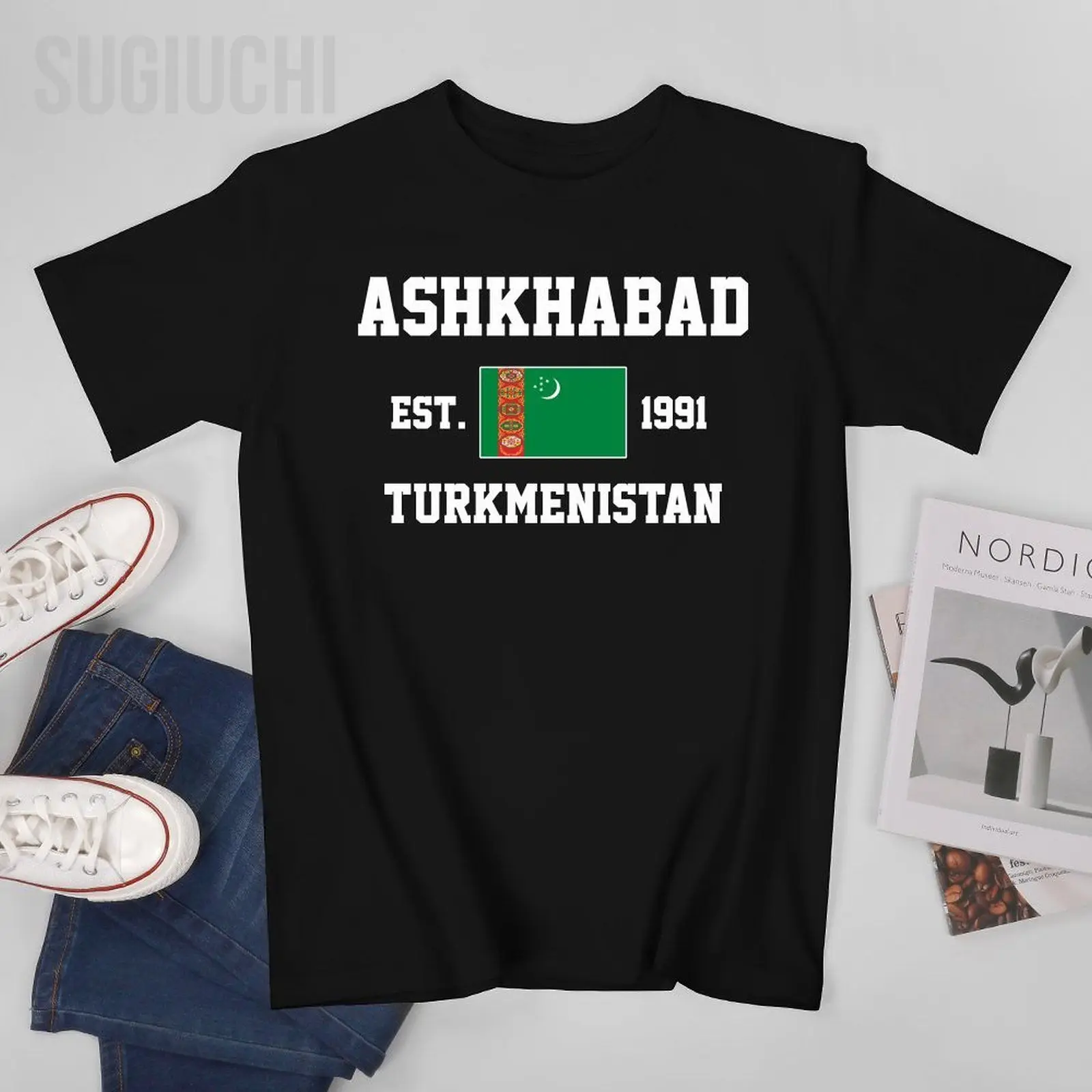 Patriotic Flag Turkmenistan EST.1991 Ashkhabad Men Tshirt Tees T-Shirt O-neck T Shirts Women Boys Clothing 100% Cotton
