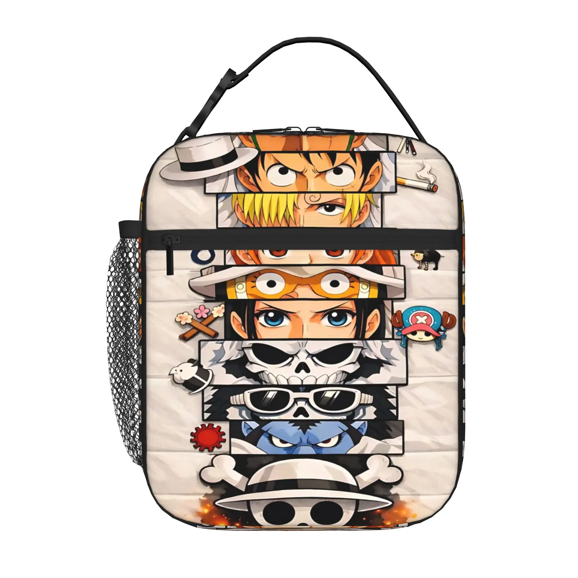 1 Piece Portable Lunch Container Straw Hat Crew Eyes  Zipper Closure Durable Pocket O-One Piece  For Lunch Lunch Box Bag