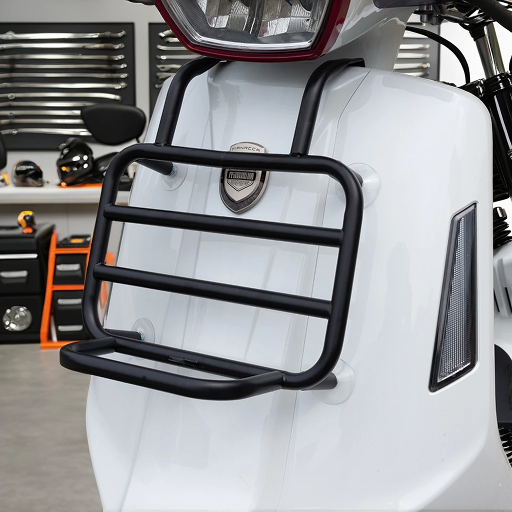 

Motorcycle Accessories Black and Silver Front Carrier Rack Metal Material Wear-resistant and Strong for Bruston Moucca