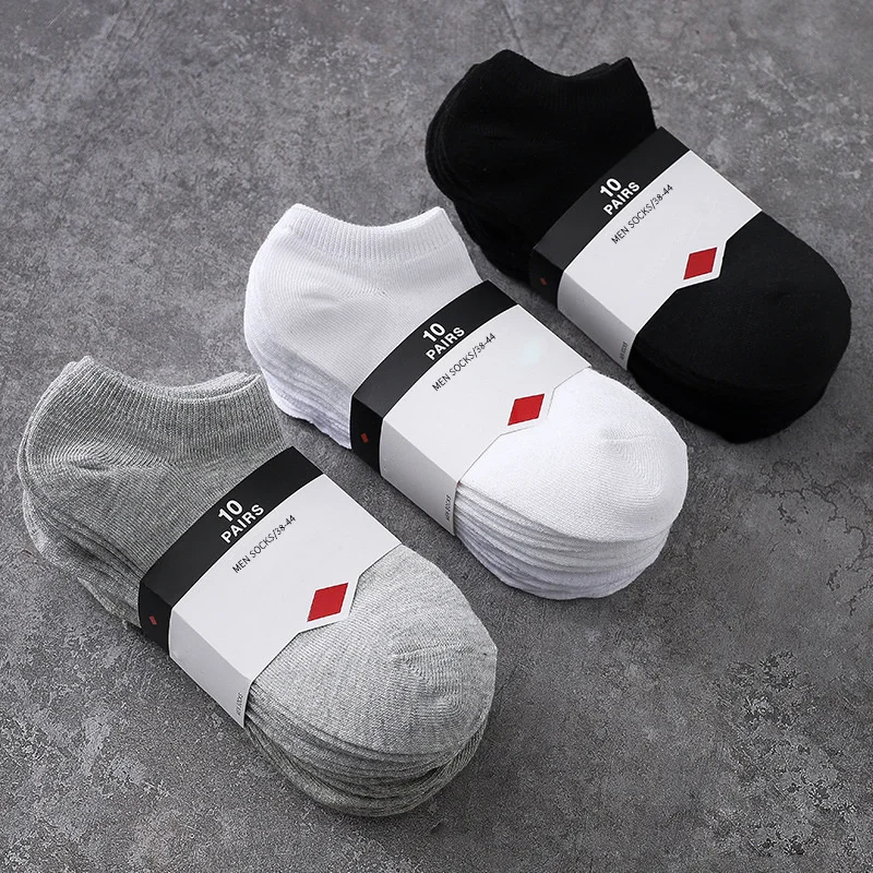 10pcs=5 Pairs Men Socks Breathable Sports Socks Solid Color Boat Socks Comfortable Cotton Ankle Socks White Black Socks Men