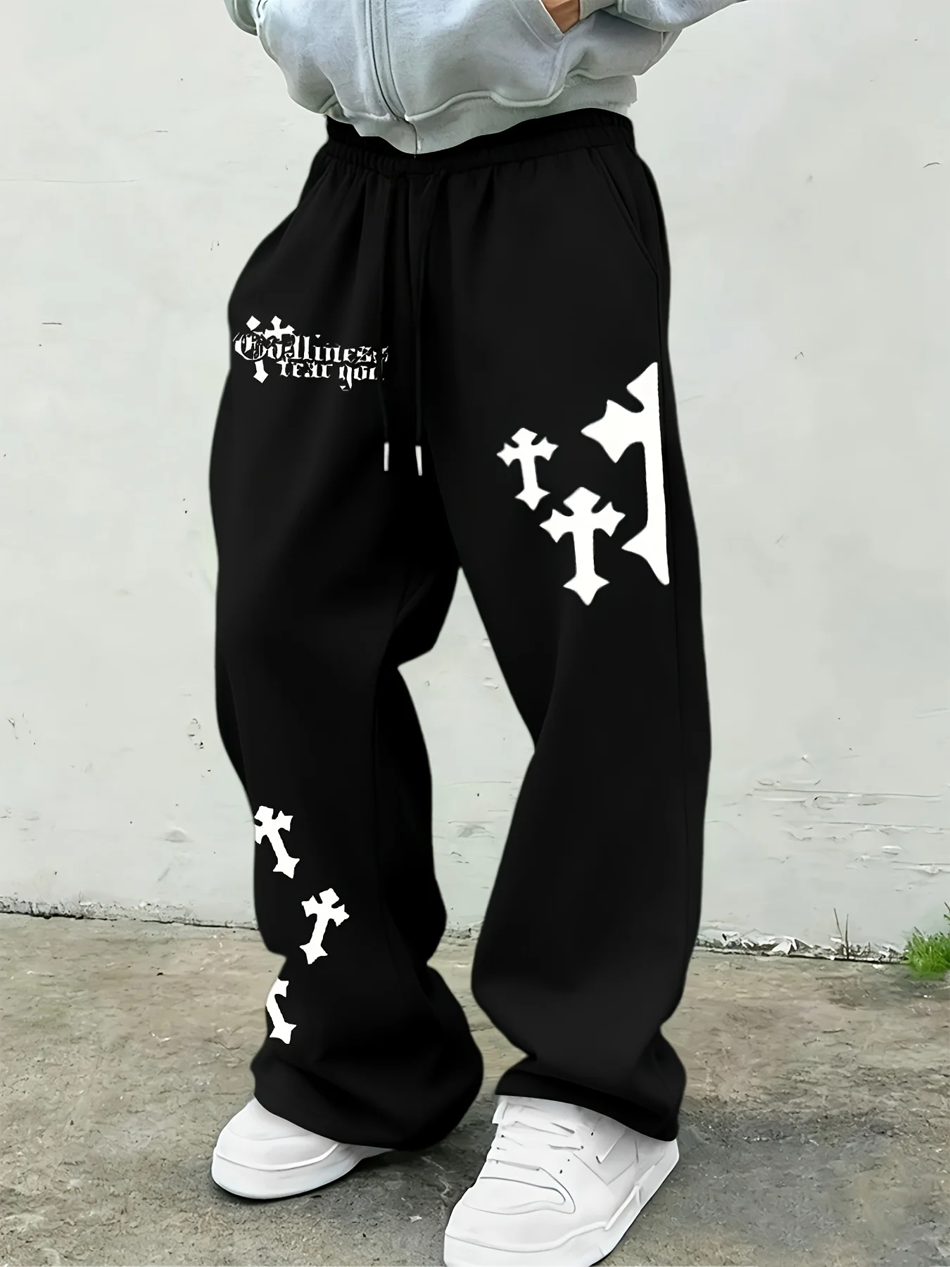 

Gothic Dark Style Cross Punk Mens Casual Wide-Leg Pants Loose Autumn Winter Straight Pants Trousers Joggers Gym Sweatpant Unisex