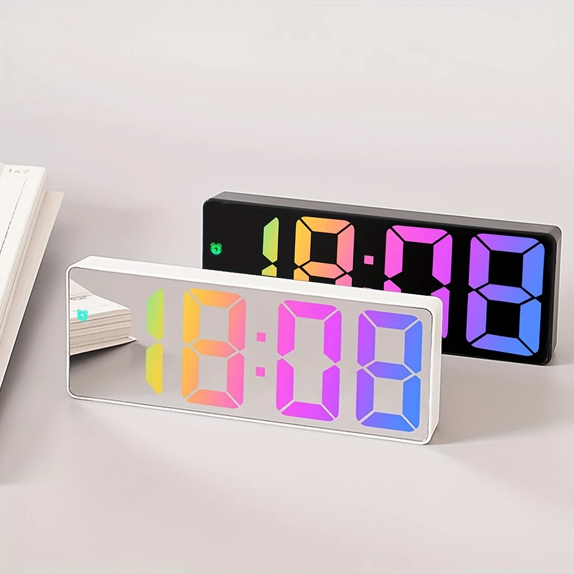 LED Digital Electronic Clock Bedside Alarm Clock 3-level Adjustable Brightness With Temperature Display Mirror Alarm Clock