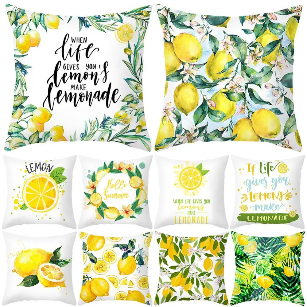 45x45cm Pillow Case Cushion Cover Lemon Orange Print Throw Home Sofa Bed Decor no Pillow Home Sofa Bed
