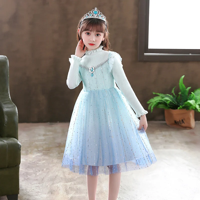 

Girls Knit Sweater Dress Gradient Tulle Skirt Kids Pink/White Princess Birthday Party Dresses for Fall Winter Party 1-12 Years