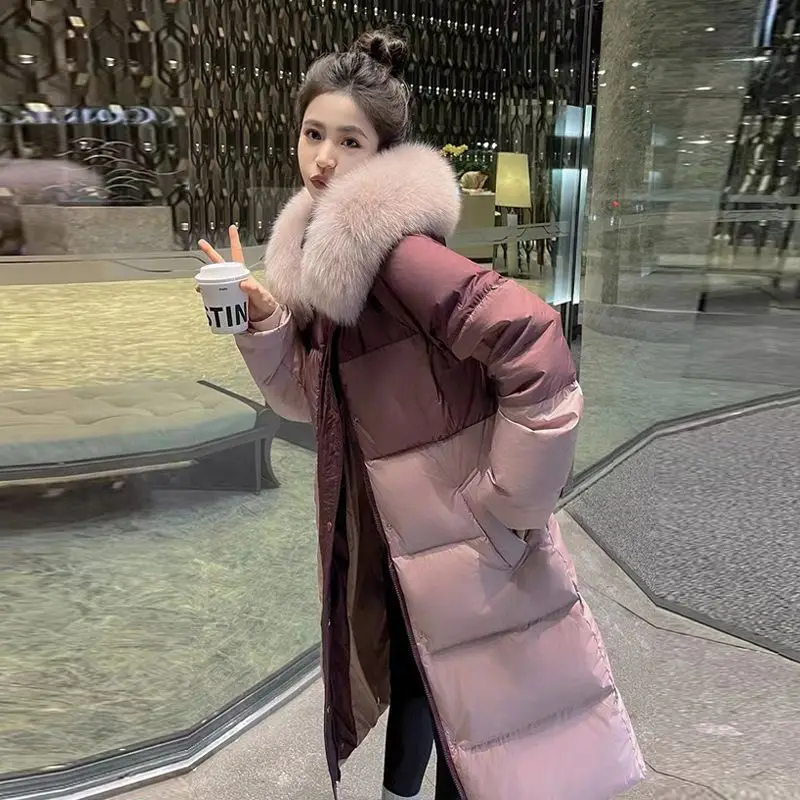 Grand col de fourrure vers le bas vêtements en coton femmes nouveau populaire populaire moyen et Long genou épaissi veste étrangère hiver femmes manteau