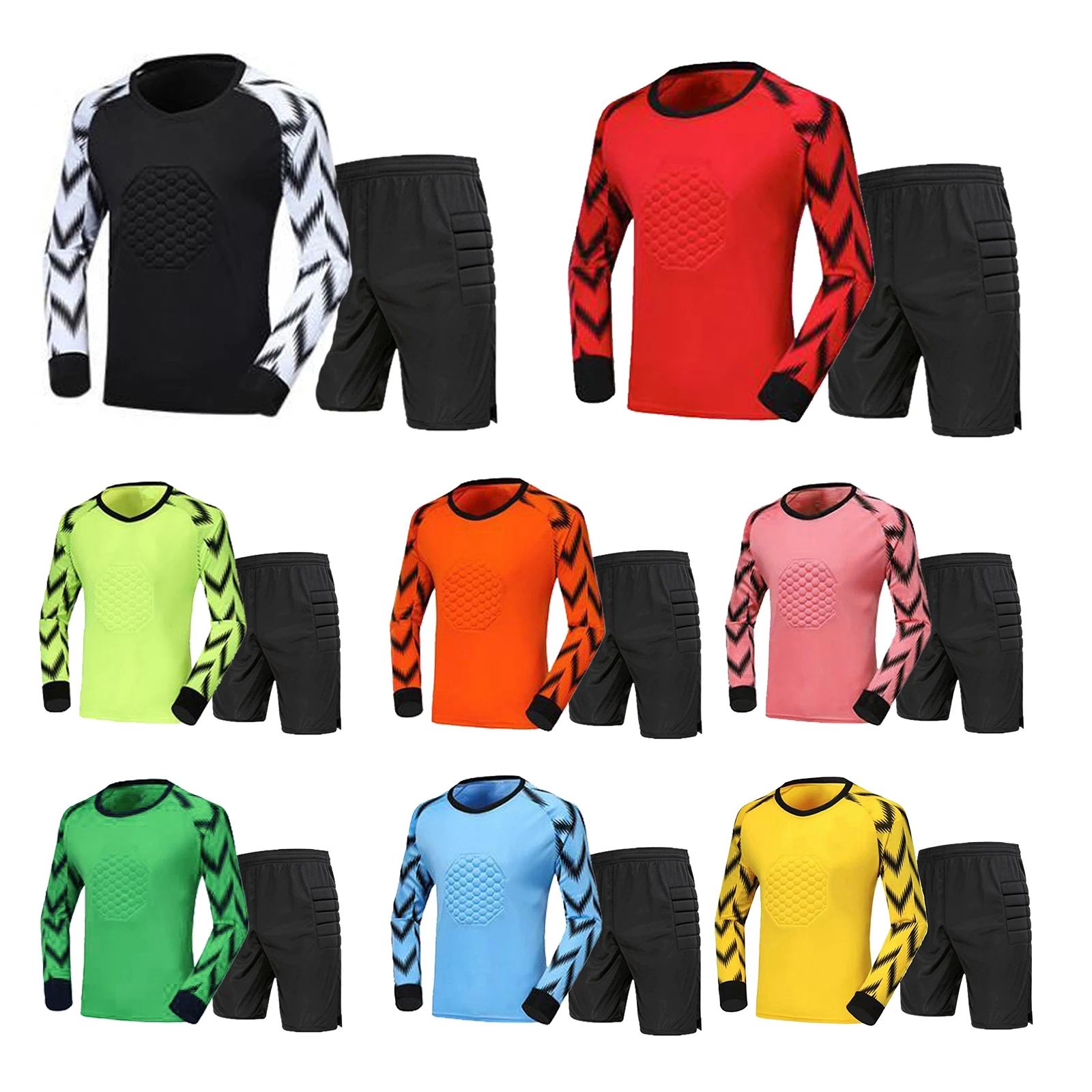 Teens Boys Soccer Goalkeeper Sports Suit Long Sleeve Soft Padded Top with Shorts Football Basketball Game Training Costume Set