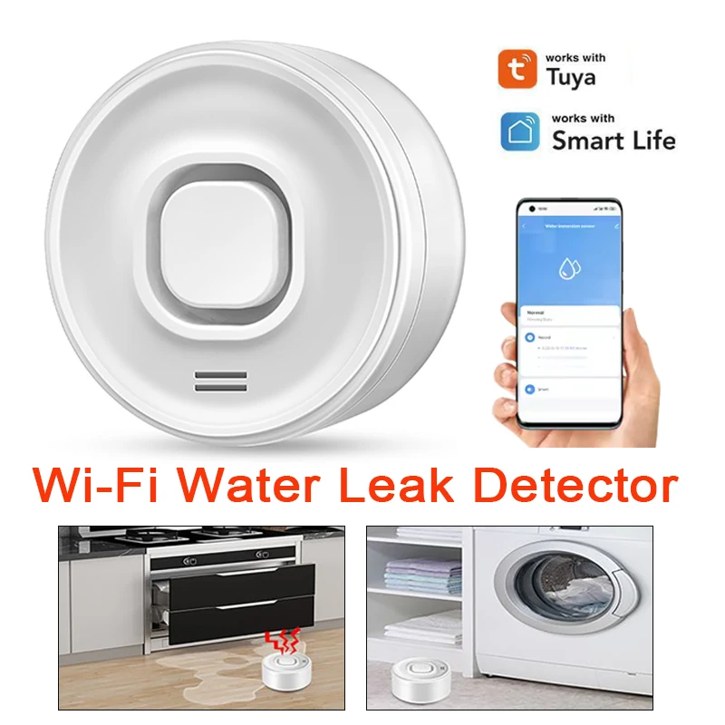 Tuya Smart WIFI Water Leak Detector with 100dB Alarm Real-Time APP Alerts Easy Setup Wireless Stereo Sensor for Home Safety