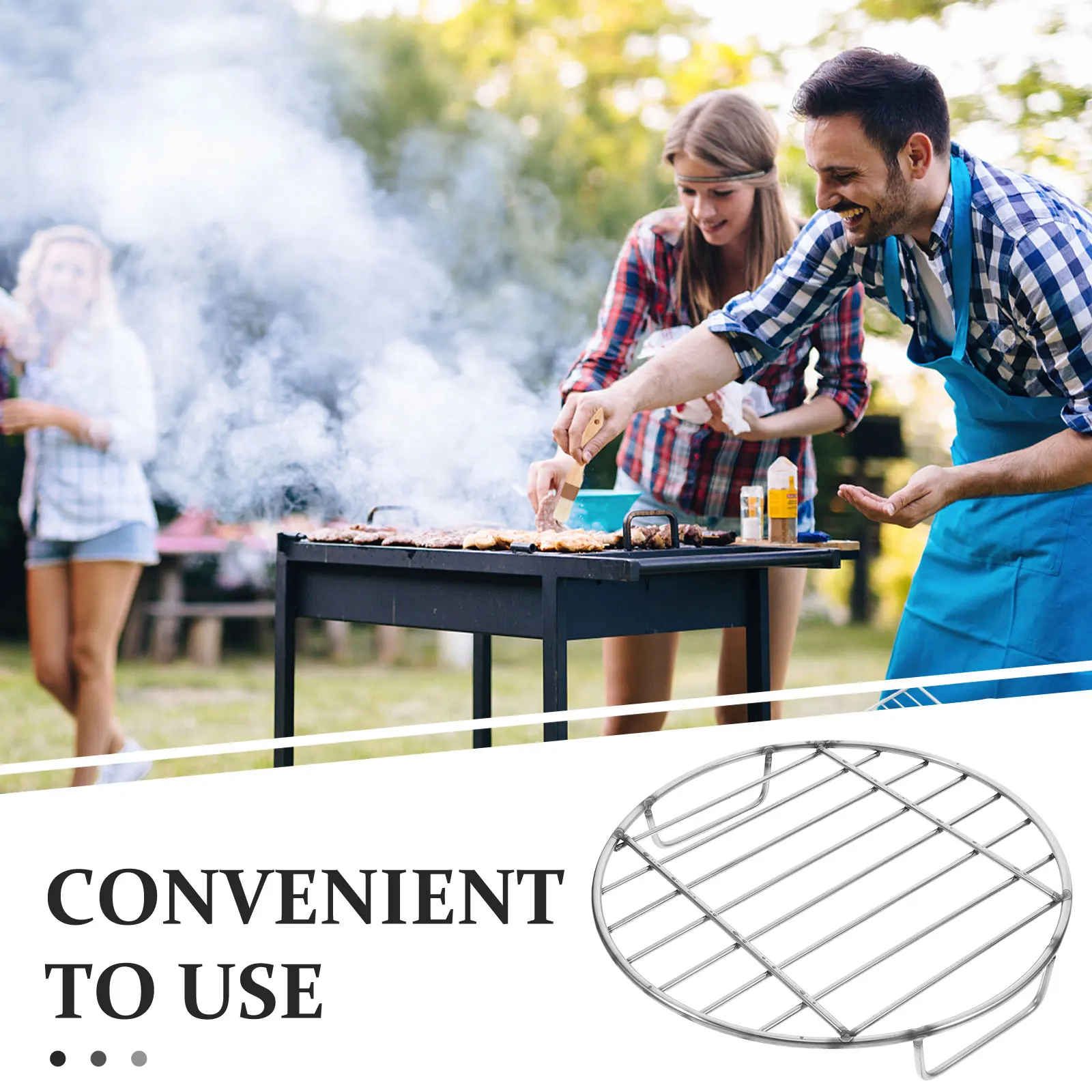 Manija redonda de acero inoxidable para parrilla de barbacoa, accesorio para pollo, pescado, Camping, parrilla al aire libre, rejilla duradera, 1 ud.