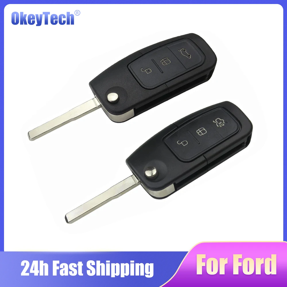 

OkeyTech Flip Fold Remote Key Shell Auto Car Cover Case Replacement Fob 3 Buttons for Ford Fiesta Focus Mondeo Kuga