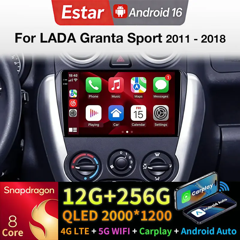 Android 16 Car Radio For LADA Granta Sport 2011 - 2018 GPS NAVI BT Multimedia Stereo Video Player 4G WIFI QLED Head Unit 2DIN