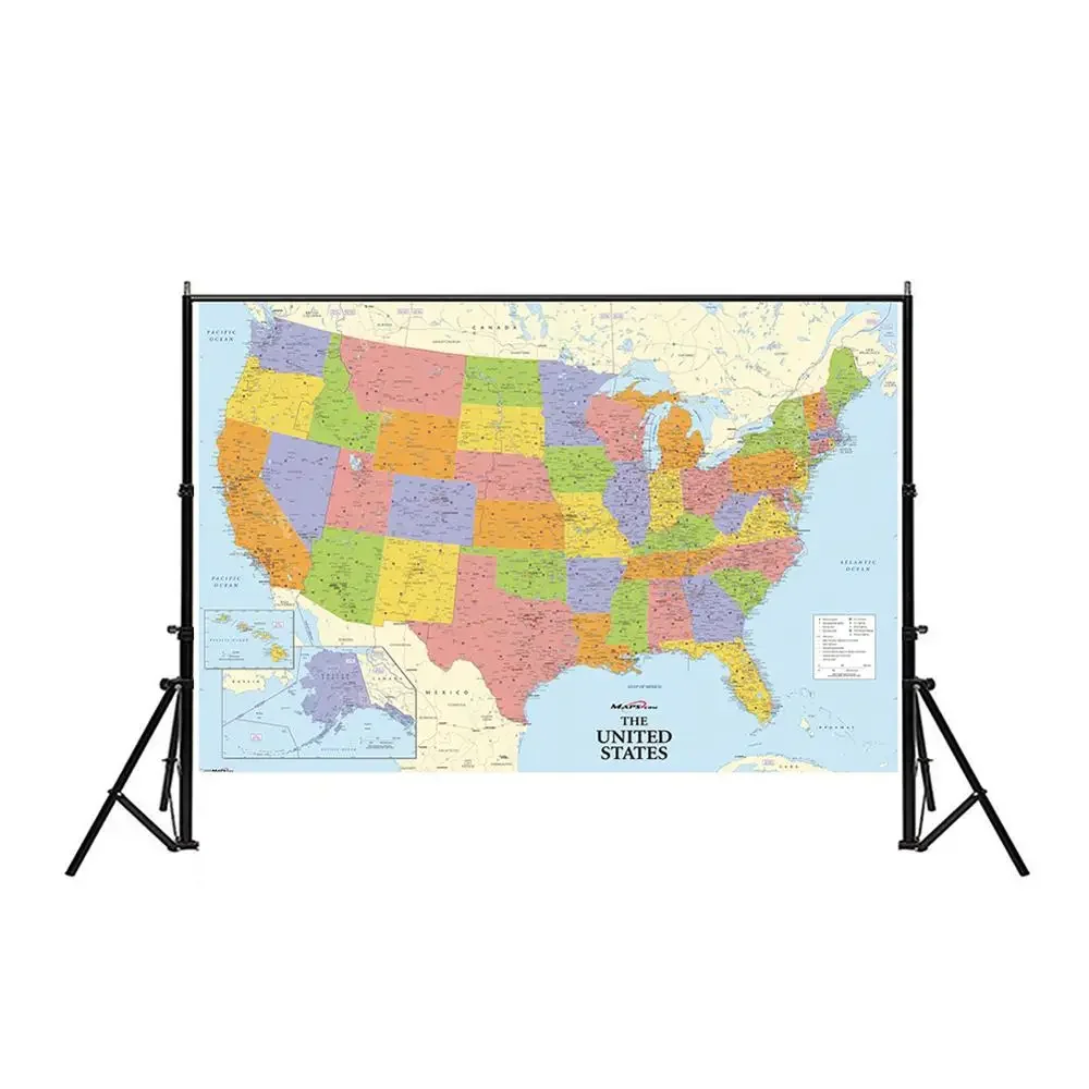 Mapa de impressão não tecido 150x225cm Mapa detalhado dos Estados Unidos para cultura e educação material escolar e de escritório