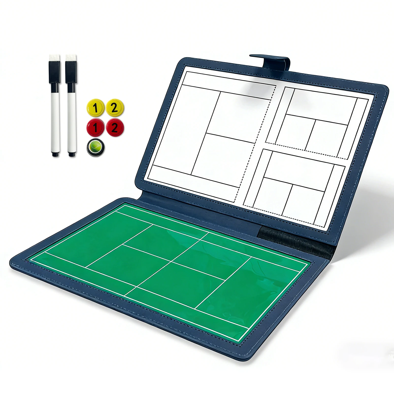 Tableau tactique pour entraîneur de tennis, double face, magnétique, inscriptible, effaçable, pliable, portable, pour l'entraînement, 12,6 × 9,6 pouces