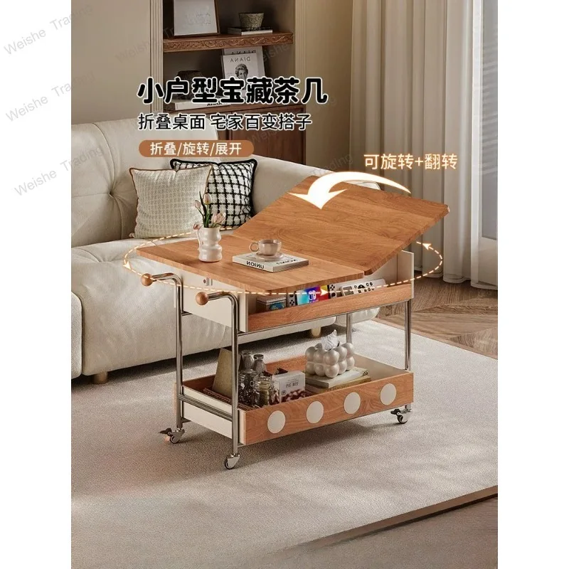 Folding coffee table living room household small coffee table movable cart side table sofa side cabinet