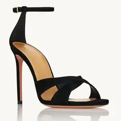 【Measure your feet length before order】Black Suede Luxry Designer Women Sandals High Heels Strappy Sandálias Femininas 91-CHC-30