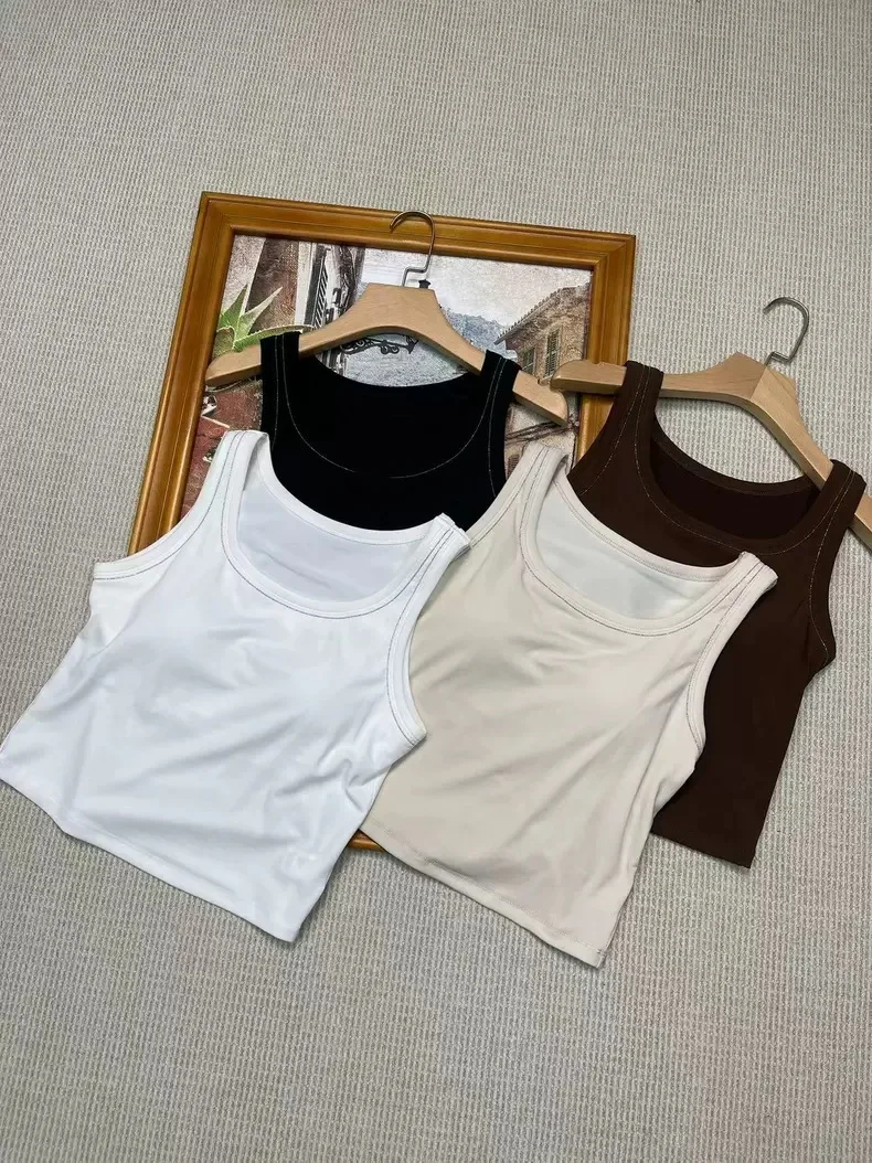 

Women Beaded Vest Sleeveless O-Neck Solid Color Casual Summer 2024 Tank Tops