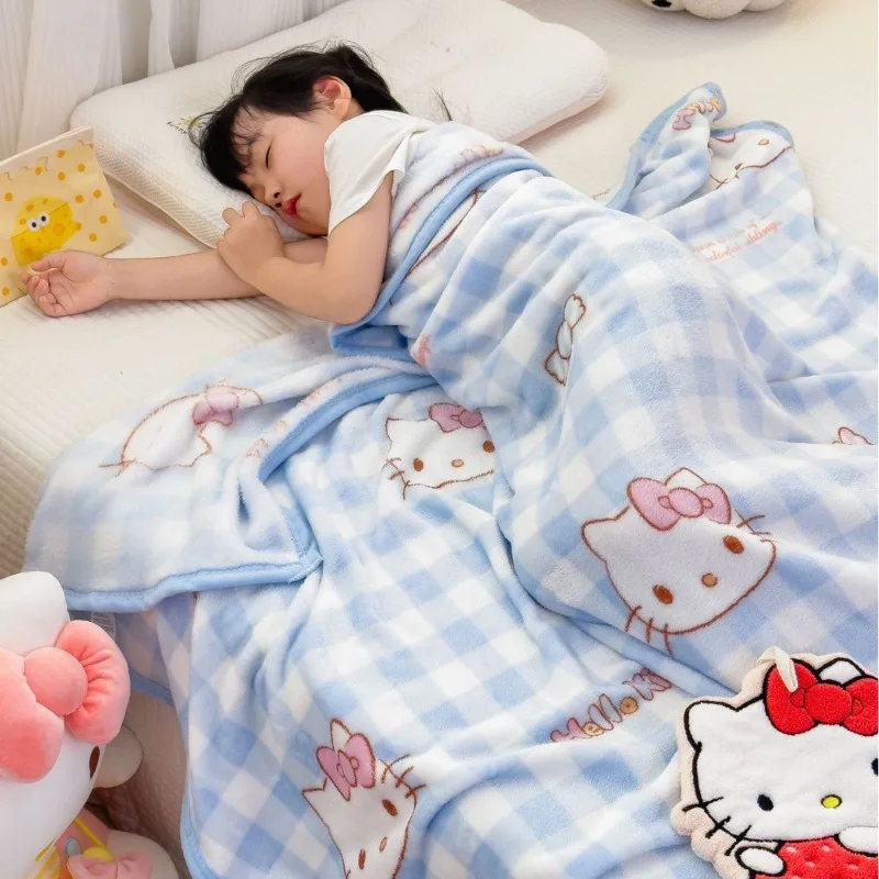 Manta grande Sanrio de 200x230, manta Kawaii de dibujos animados de Hello Kitty Pompompurin, decoración para habitación, Sábana de cama, colcha de cama esponjosa para niñas
