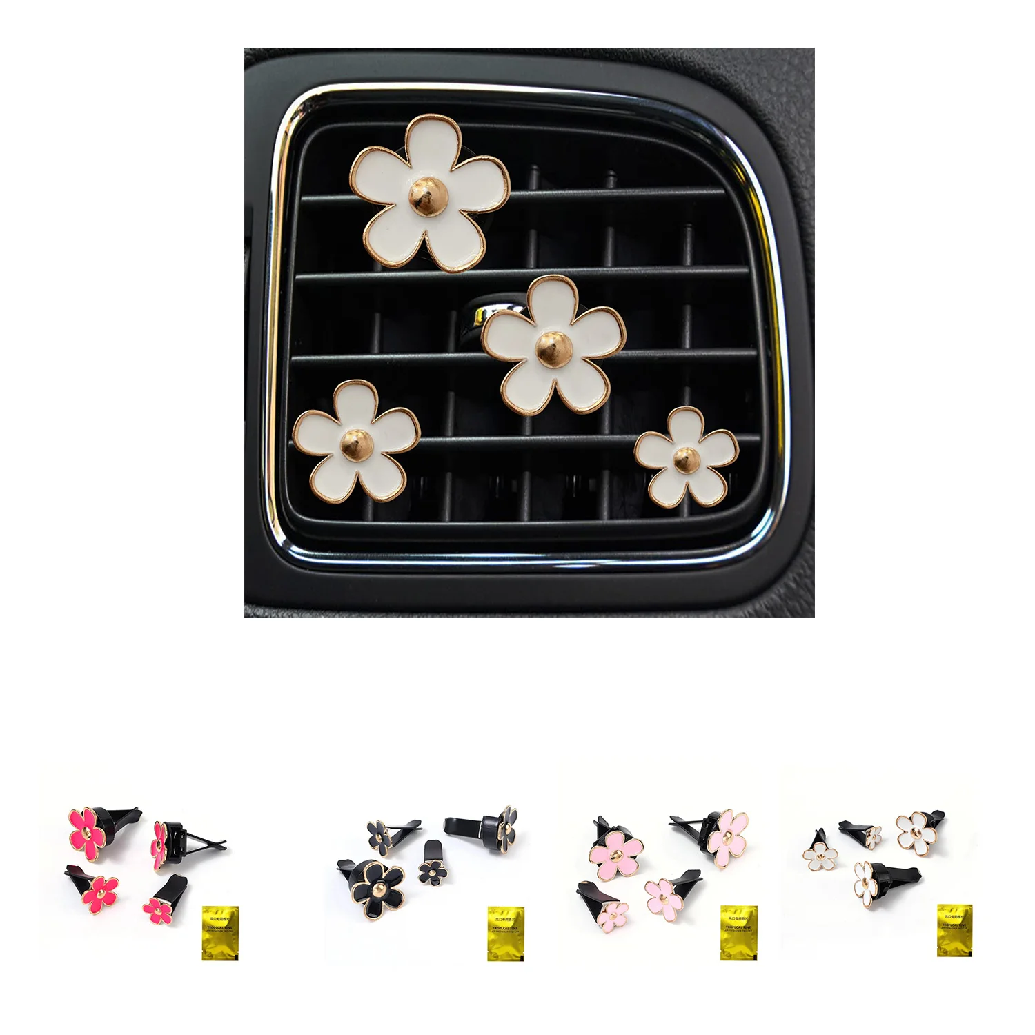 4-piece Daisy Flower vent clip Car Air Freshener Charm Color car interior accessories for girls ladies
