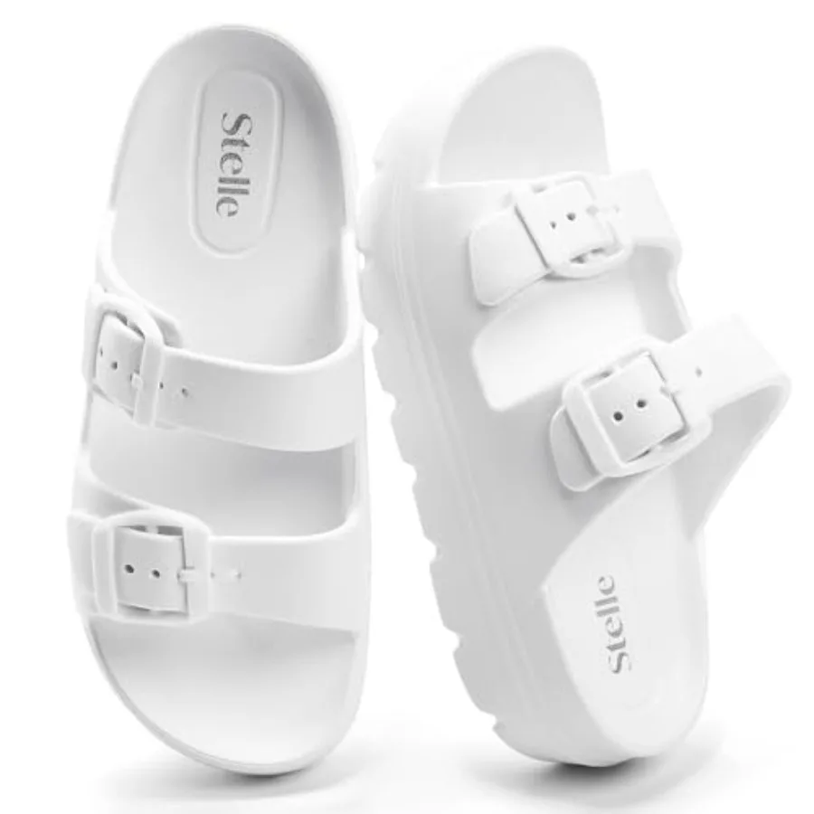 

Girls Double Buckle Slide Sandals Boy Slippers Summer Shoes Shower Beach Pool Slip on Clouds