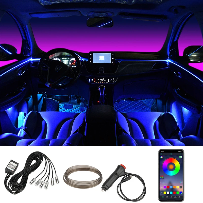 

5/6/9/10 In 1 Car Accessories Interior Decoration Ambient Cold Led RGB Dashboard Neon Light Strip By App Control Music