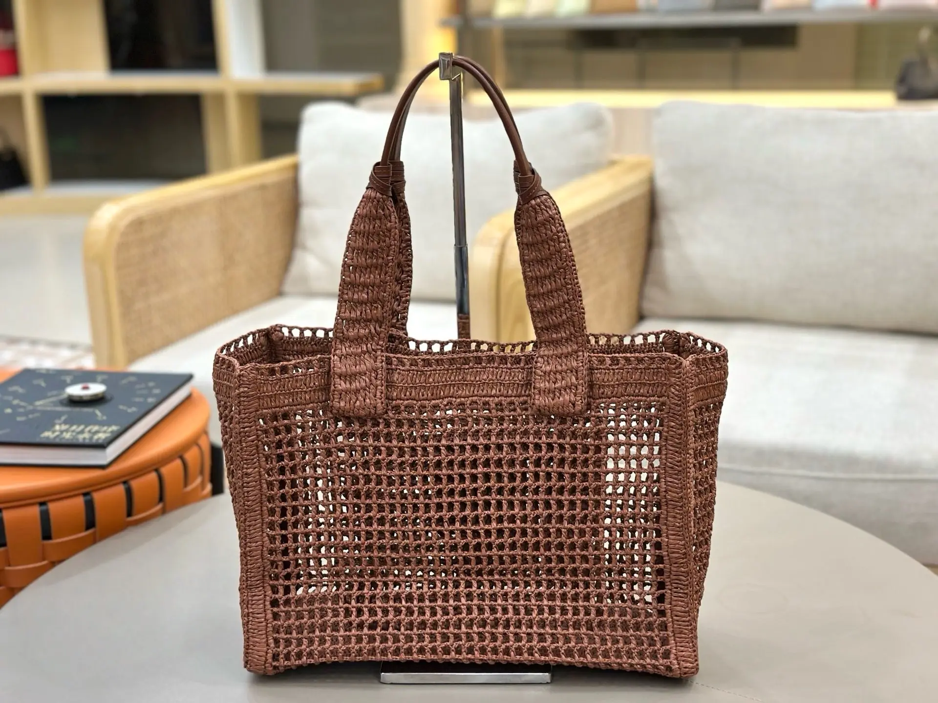 Spring/Summer 2026 Handmade Banana Lafite Grass Woven Handbag Hollow Tote Casual Versatile Beach Vacation Style Bag