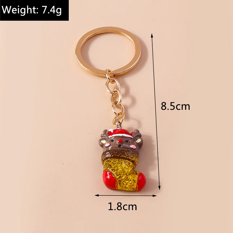 Niedlicher Weihnachts-Schlüsselanhänger mit Weihnachtsmann-, Schneemann- und Rentier-Charms, Schlüsselringe, Festgeschenke für Frauen und Männer, Autoschlüssel, Handtaschen-Schlüsselanhänger, Geschenke – Detail 6
