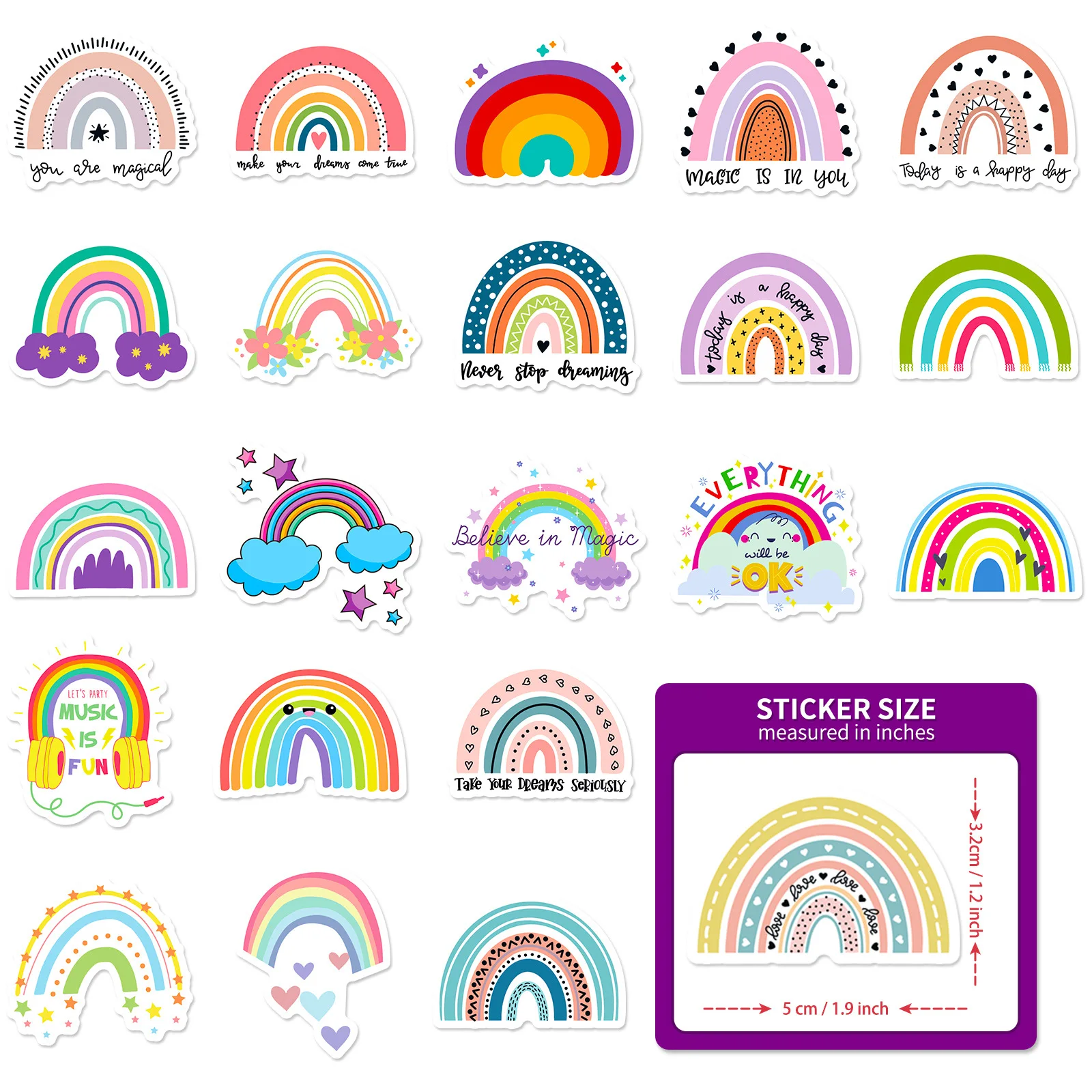 50 - 100 PCS Vibrant & Cute Sticker Packs - Rainbow, Cat, & Random Mix  - Perfect for Rewarding Kids, Journaling, & DIY Projects