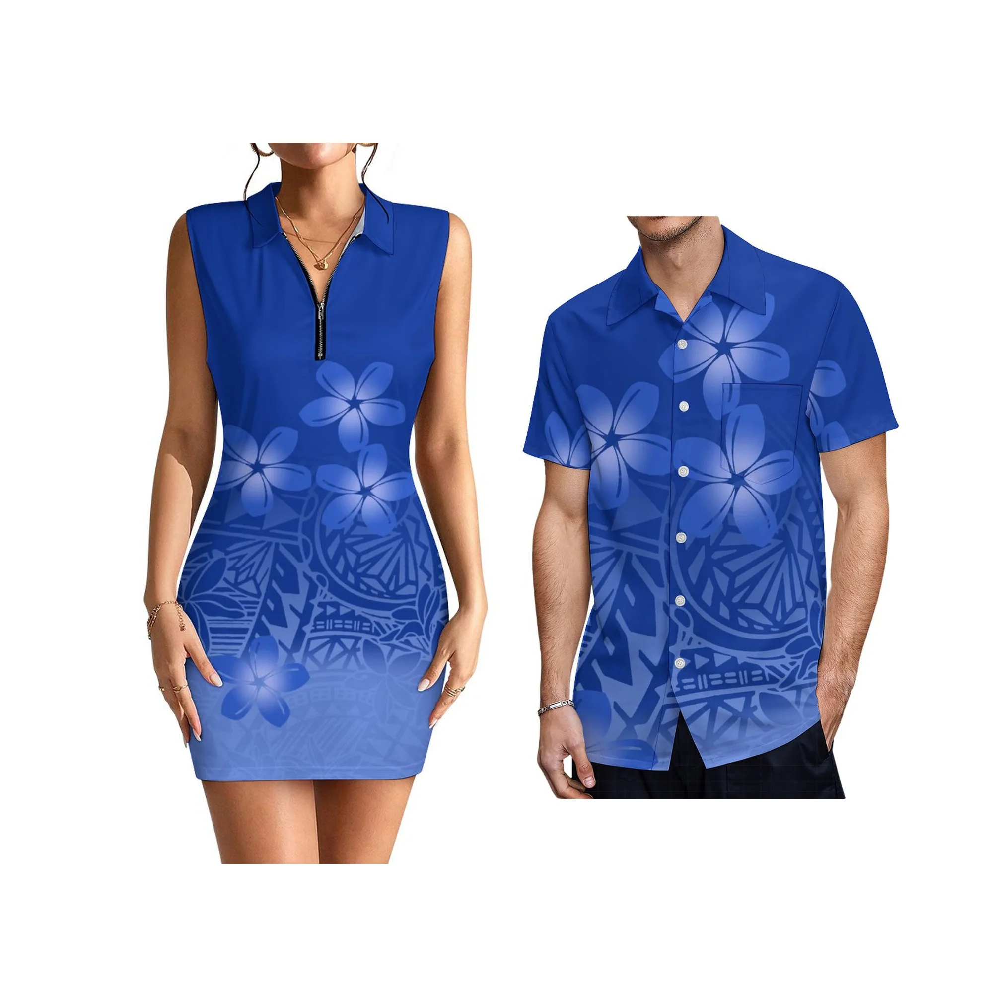 

High Quality Women V-Neck Dress Sexy Slim-Fit Zipper Skirt Polynesian Samoa Custom Skirt With Hip Wrap
