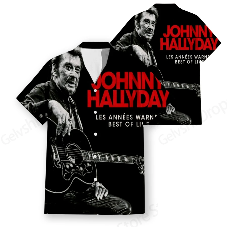 Men's Hawaiian Shirt Popular Rock Singer Johnny Hallyday 3d Print Shirts Men Women Fashion Social Beach Shirt Casual Blouses 5XL