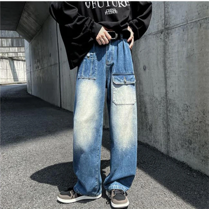 Hip Hop Jeans Men Casual Spring Autumn Fashion High Street Denim Trousers High Waist Jeans Pants Male Loose Straight Pants 2023