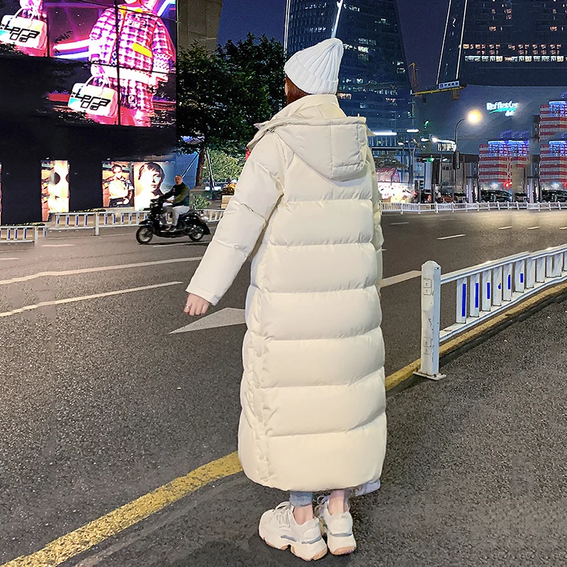 Inverno longo oversized sólido jaqueta senhoras à prova dwaterproof água engrossar quente 90 pato branco para baixo com capuz jaquetas snowwear casaco feminino